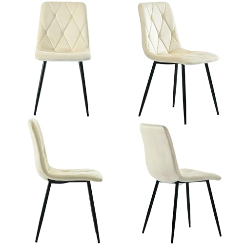 4er Set Esszimmerstühle Twill Samt mit Rückenlehne Metallrahmen Sitze Metallbeine Polsterstuhl für Wohnzimmer Arbeitszimmer Küchen Loungesessel bis 150 kg Belastbar Beige von Generic