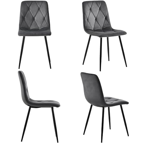 4er Set Esszimmerstühle Twill Samt mit Rückenlehne Metallrahmen Sitze Metallbeine Polsterstuhl für Wohnzimmer Arbeitszimmer Küchen Loungesessel bis 150 kg Belastbar Dunkelgrau von Generic