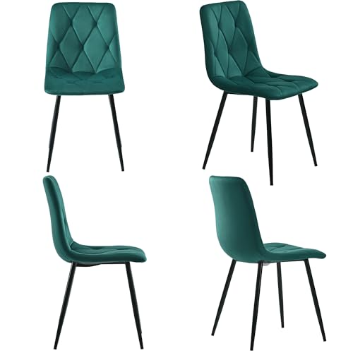 4er Set Esszimmerstühle Twill Samt mit Rückenlehne Metallrahmen Sitze Metallbeine Polsterstuhl für Wohnzimmer Arbeitszimmer Küchen Loungesessel bis 150 kg Belastbar Grün von Generic