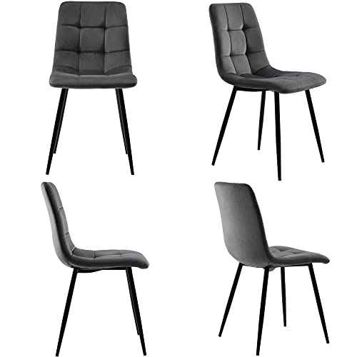 4er-Set Esszimmerstühle mit Rückenlehne Sitzfläche Ergonomischer Loungesessel für Wohnzimmer Esszimmer Küche Schlafzimmer Polsterstuhl bis 150 kg belastbar Grau Samt von Generic