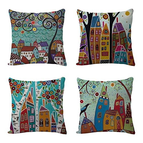 4er Set Kissenbezug 55x55 Kissenhülle, Baumwolle Leinen Dekorative Zierkissen Stadt 4er Set Dekokissen Kissenhülle Outdoor Kissen Sofakissen Couchkissen für Home Deko Kissen Wohnzimmer D7035 4er Set Kissenbezug 55x55 Kissenhülle, Baumwolle Leinen Dekorative Zierkissen Stadt 4er Set Dekokissen Kissenhülle Outdoor Kissen Sofakissen Couchkissen für Home Deko Kissen Wohnzimmer D7035 von Generic