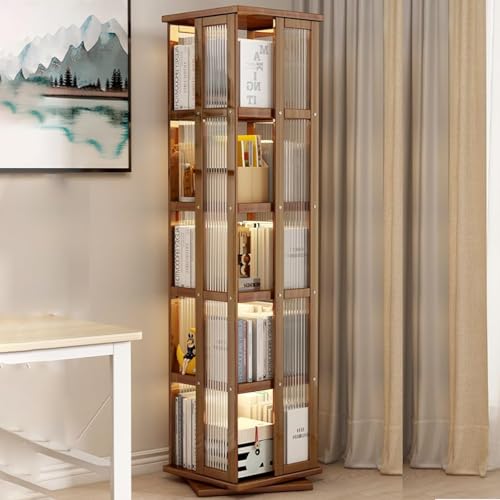 5/6 Ebenen Drehbares Bücherregal Aus Bambus Stapelbares Eck-bücherregal 360 Drehbar Mit Aufbewahrung Acryl Kleines Bücherregal Für Kleine Räume Off, Brown, 40 * 40 * 150cm/15.7 * 15.7 * 59in von Generic