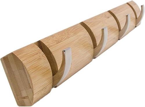 5 Haken Wandgarderobe, Satin Nickel Haken Kiefer Holz Brett Kleiderhaken Kleiderständer Kleiderbügel Einziehbare Haken, Satin Nickel, 5 Hook von Generic