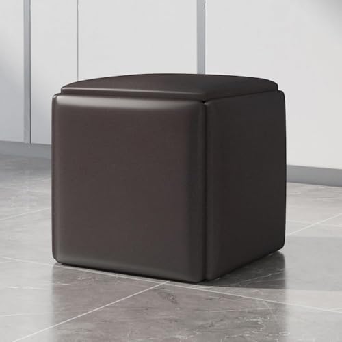 5 In 1 Nesting Ottoman Cube Chair, Sitzwürfel Stapelbare Hocker, Pu Leder Square Ottoman Bank Mit Rädern Für Wohnzimmer, Esszimmer, Brown, 35cm von Generic