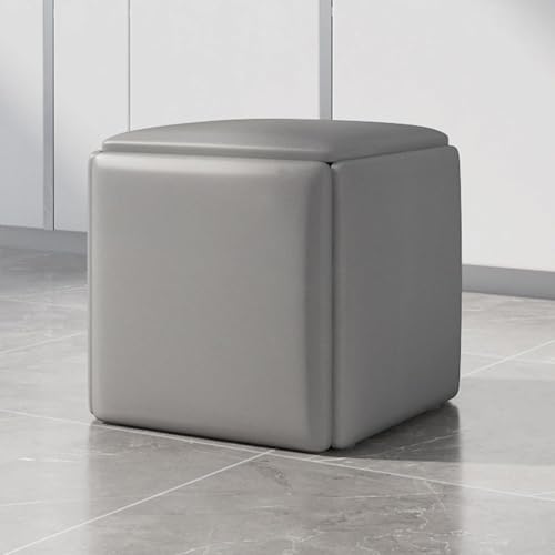 5 In 1 Nesting Ottoman Cube Chair, Sitzwürfel Stapelbare Hocker, Pu Leder Square Ottoman Bank Mit Rädern Für Wohnzimmer, Esszimmer, Grey, 45cm von Generic