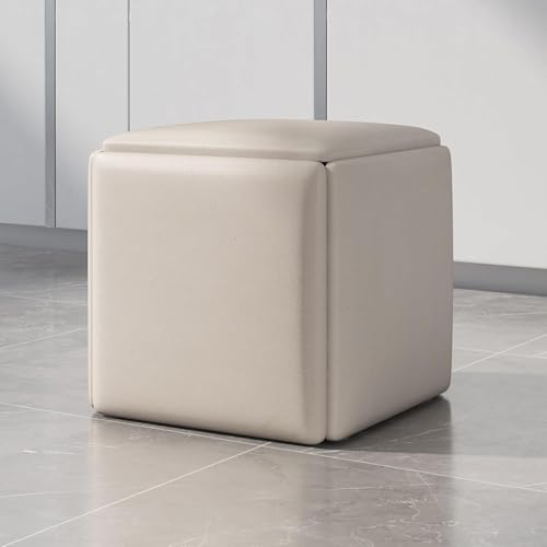5 In 1 Nesting Ottoman Cube Chair, Sitzwürfel Stapelbare Hocker, Pu Leder Square Ottoman Bank Mit Rädern Für Wohnzimmer, Esszimmer, Light Gray, 45cm von Generic
