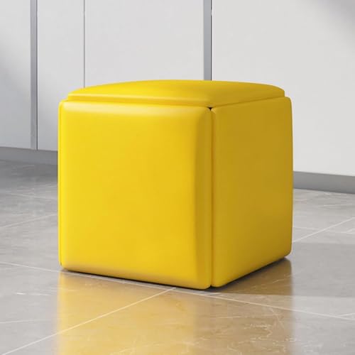5 In 1 Nesting Ottoman Cube Chair, Sitzwürfel Stapelbare Hocker, Pu Leder Square Ottoman Bank Mit Rädern Für Wohnzimmer, Esszimmer, Yellow, 45cm von Generic
