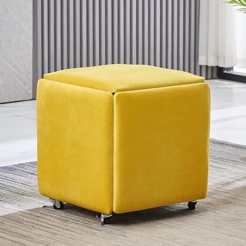 5 In 1 Pu Leder Sitzwürfel Mit Drehrollen, Stapelbarer Nesting Ottomane Hocker, Beweglicher Sofa Stuhl Hocker Schminkstuhl Für Wohnzimmer Schlafzimmer, Velvet5, 18x18x19 von Generic