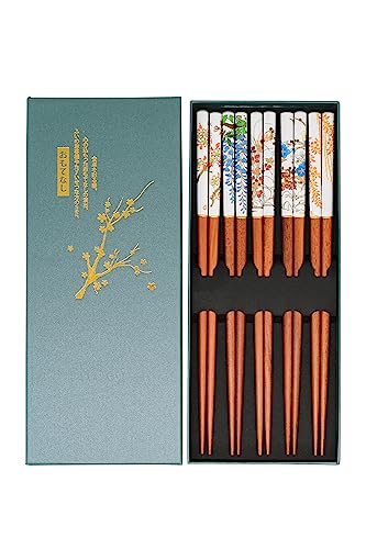 5 Paar Sushi Essstäbchen Stäbchen Set Blume Flower in edler Schatulle Nachhaltig Premium Holz Japanisch Chinesisch Koreanisch Taiwanesisch von Generic