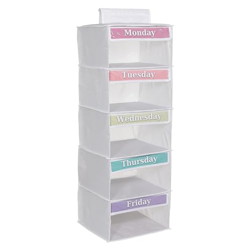5-Shelf Hanging Closet Organizer mit 5 Seitentaschen Wöchentliche Kleidung (weiß 5-Shelf Hanging Closet Organizer mit 5 Seitentaschen Wöchentliche Kleidung (weiß von Generic