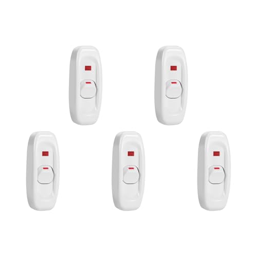 5 Stück Lichtschalter, Geräteschalter, An/Aus, Inline-Schnurschalter, Tisch-/Schreibtischlampen-Schnurschalter mit LED-Anzeige für Bettlampe, Weiß von Generic