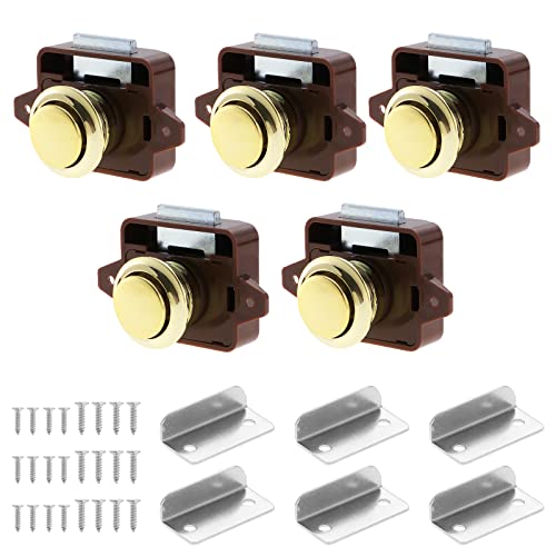 5 Stück Push Lock Button Catch, Cabinet Lock Catch und Push Button Catch, Keyless Wohnmobil Verriegelung für Wohnmobile, Yachten, Boote, RV Camping Schrank, Wohnwagen (Braun) von Generic