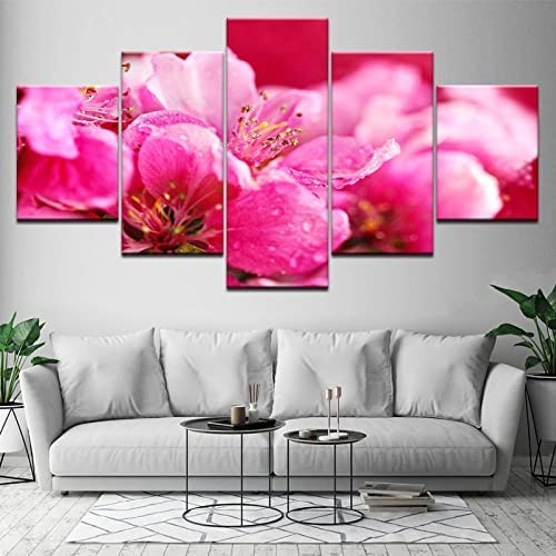 5 Teilig Leinwandbilder Bild Wandbild Kunstdruck 5 Stück Leinwand Romantische Rosa Pfirsichblüte (Xxl/Ohne Rahmen 200 X 100 Cm) Moderne Wandbilder Wand Kunst Malerei Für Home Wohnzimmer Bü -7P5O/X0I von Generic