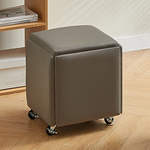 5 in 1 Nesting Cube Stuhl Stapelbare Hocker Set mit Rädern Leder Platz Sofa Fußhocker für Schlafzimmer Wohnzimmer Esszimmer Grau B von Generic