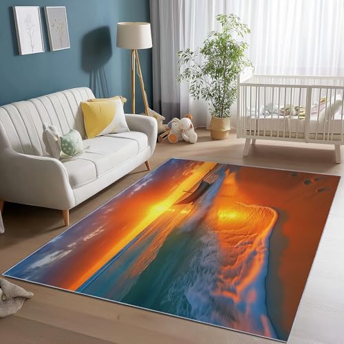 50 x 80 cm Teppich Wohnzimmer Natur Segelboot Strand Meer Bedruckter Thema Teppich, Braunes Orange Teppiche Waschbar Rutschfester Kurzflor für Schlafzimmer Esszimmer Eingang Flur Korridor 50 x 80 cm Teppich Wohnzimmer Natur Segelboot Strand Meer Bedruckter Thema Teppich, Braunes Orange Teppiche Waschbar Rutschfester Kurzflor für Schlafzimmer Esszimmer Eingang Flur Korridor von Generic