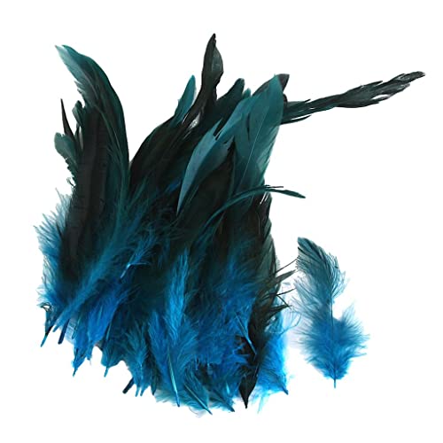 Mnixy Natürlicher Hahnschwanz Dekoration DIY Kopfschmuck 50 Federn Tiefblau Einheitsgröße von Baoblaze