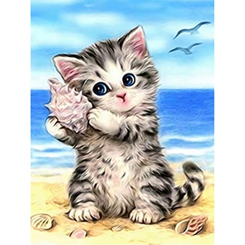 5D Diamond Painting Kits für Erwachsene Kinder, Full Drill Round Number Crystal Strass Art Craft DIY Painting Kits, für Eltern Kind Interaktion Wanddekoration Zuhause(Katze 30x40cm) von Generic