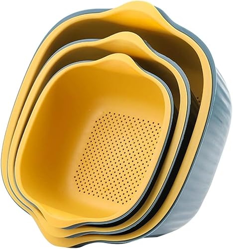 6 Stück Ablaufkorb Set Sieb Und Tropfschüssel Set 3 Größen Kunststoff Waschschüssel Und Sieb Zum Platzieren Und Waschen Von Obst, Blue, 29.3×27×12cm 6 Stück Ablaufkorb Set Sieb Und Tropfschüssel Set 3 Größen Kunststoff Waschschüssel Und Sieb Zum Platzieren Und Waschen Von Obst, Blue, 29.3×27×12cm von Generic