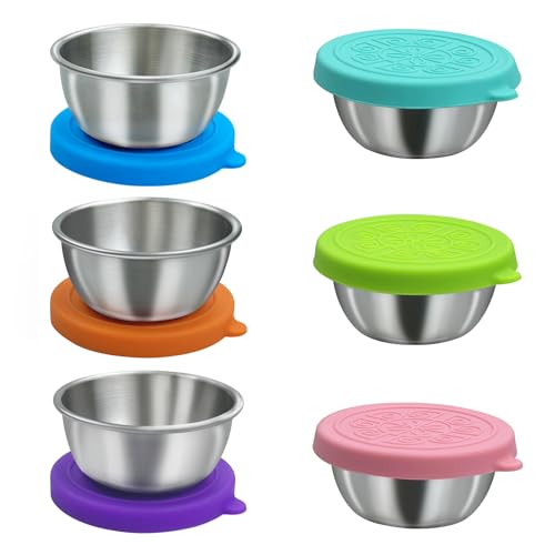 6 Stück Salatdressing-Behälter zum Mitnehmen,50ml kleine Edelstahl-Gewürzbehälter, Tassen, kleine Soßentöpfe, kleine Gewürzbehälter mit Deckel für Sauce, Dips, Eis von Generisch