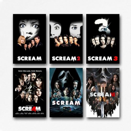 6 Stück Scream Horror-Film-Poster, Set mit 6 limitierten Auflagen, Leinwandposter, Geschenk, Familienzimmer, Dekoration, Wandkunst, Zuhause, 20 x 30 cm, ungerahmt von Generic