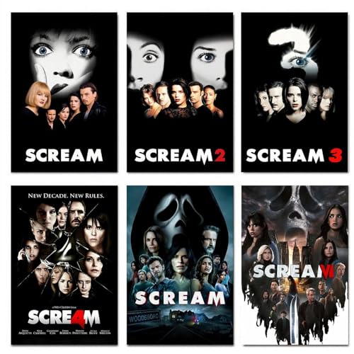 6 Stück Scream Horror-Film-Poster, Set mit 6 limitierten Auflagen, Leinwandposter, Geschenk, Familienzimmer, Dekoration, Wandkunst, Zuhause, 40 x 60 cm, Rahmenstil von Generic