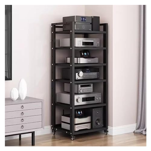 6-stufiges Audio-Video-Rack, beweglicher AV-Medienständer, Eckregal aus Holz, Plattenspieler-Plattenspieler, Stereo-Komponenten-Konsolenschrank, offenes Lagerregal für Home-Office-Theater, W von Generic