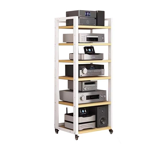 6-stufiges Audio-Video-Rack, bewegliches AV-Medienständer-Eckregal aus Holz, Plattenspieler-Plattenspieler-Stereokomponenten-Konsolenschrank, offenes Lagerregal für Home-Office-Theater-Wohnz von Generic