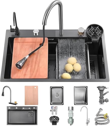 65 x 50 cm Tiefe Wasserfallspüle Rectgle aus Edelstahl Multifutiol Bar Waschbecken Display Set für den Arbeitsplatz, Black-Gray-b, 75 x 45 cm von Generic