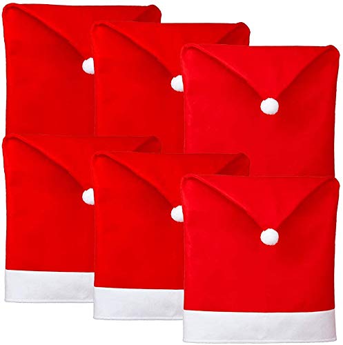 6pcs Santa Hat Chair Covers, Set of Santa Clause Red Hat Chair Back Covers Kitchen Chair Covers Sets for Christmas Holiday Festive Décor von Generic