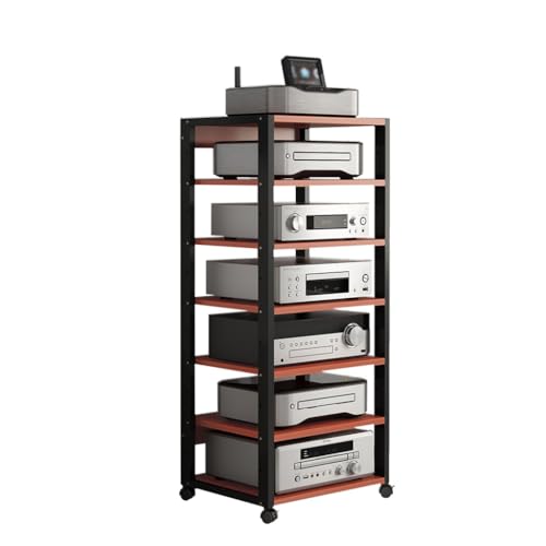 7 Tier Audio Rack Tower, CD Record Player Stereo Receiver AV Equipment Cabinet Display Rack with Adjustable Wooden Shelves for Home(Red) von Generic