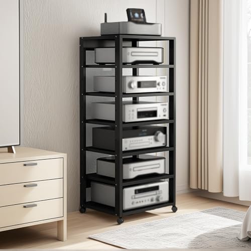 7-stufiger, Verstellbarer AV-Medienständer mit Rädern, Metallrahmen, perfekt for Verstärker, CD-Player(Schwarz) von Generic