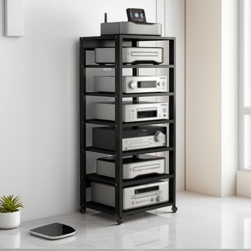7-stufiger Audio-Rack-Turm, CD-Plattenspieler-Schrank, verstellbare Regale, 300 kg, Tragkraft, modernes und industrielles Design(Schwarz) von Generic