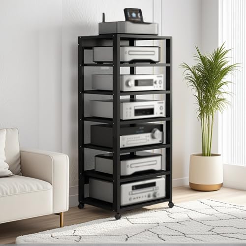 7-stufiger Audio-Rack-Turm, HiFi-Verstärkerständer, Eck-TV-Konsole, verstellbare Regale for Zuhause, Büro, Theater(Schwarz) von Generic