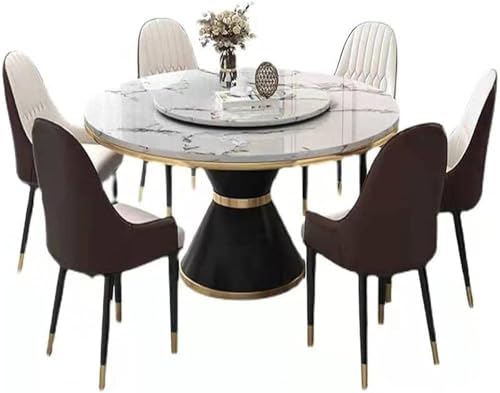 7-teiliges Rundes Esstisch-Set Mit 1 Esstisch Und 6 Stühlen, Runder Esstisch Aus Weißem Marmor von Generic