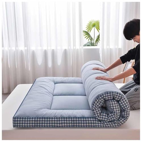 8cm Thick Foldable Futon Mattress Soft Portable Japanese Floor Mat Easy Storage Double/Single/Queen Size Grey Plaid Perfect for Home & Travel(Blue,120x200cm) von Generic