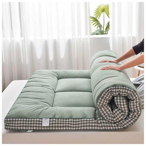 8cm Thick Foldable Futon Mattress Soft Portable Japanese Floor Mat Easy Storage Double/Single/Queen Size Grey Plaid Perfect for Home & Travel(Green,200x220cm) von Generic