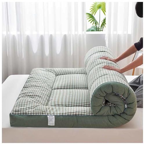8cm Thick Foldable Futon Mattress Soft Portable Japanese Floor Mat Easy Storage Double/Single/Queen Size Grey Plaid Perfect for Home & Travel(Green Plaid,180x200cm) von Generic