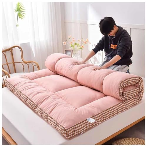 8cm Thick Foldable Futon Mattress Soft Portable Japanese Floor Mat Easy Storage Double/Single/Queen Size Grey Plaid Perfect for Home & Travel(Pink,120x200cm) von Generic