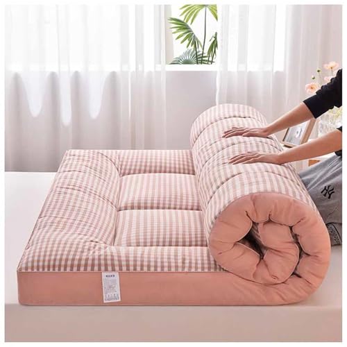 8cm Thick Foldable Futon Mattress Soft Portable Japanese Floor Mat Easy Storage Double/Single/Queen Size Grey Plaid Perfect for Home & Travel(Pink Plaid,90x200cm) von Generic