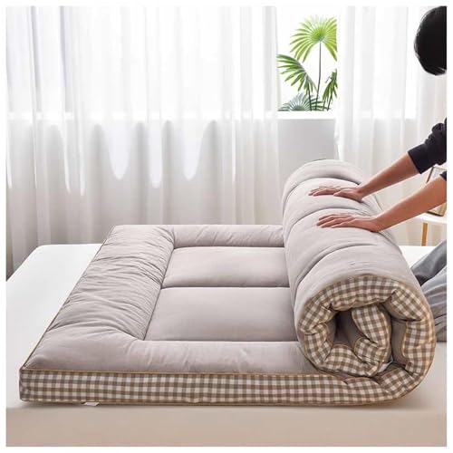 8cm Thick Foldable Futon Mattress Soft Portable Japanese Floor Mat Easy Storage Double/Single/Queen Size Grey Plaid Perfect for Home & Travel(Yellow,200x220cm) von Generic