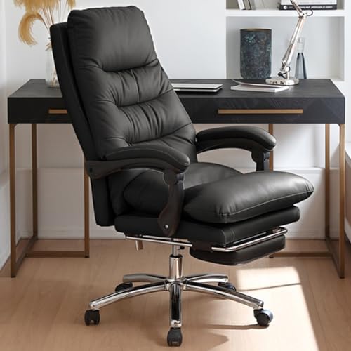 90°-160° Verstellbarer Chefsessel - Ergonomischer Bürostuhl Aus Echtem Leder, Mit Einstellbarer Höhe Und 360°-Drehung(Black Chair) von Generic
