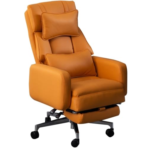 90°-175° Weitwinkelverstellbarer Chefsessel - Weicher, Widerstandsfähiger Bürostuhl Mit Hochklappbarer Fußstütze, Einfache Montage(Orange) von Generic