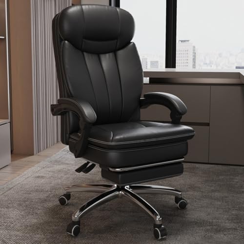 90°-180° Breiter Chefsessel Mit Neigungswinkel – Bürostuhl Aus Echtem Leder Für Spielzimmer Und Konferenzen, Ergonomisches Design Mit Hoher Rückenlehne(Black Chair) von Generic