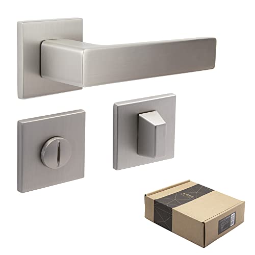 APECS Türgriffe innentüren Modern Türklinke für Haustür und Innentür mit quadratisch Rosetten Türgriff niсkel matt Drückergarnitur mit Befestigungsmaterial Türbeschlag Modell REGULUS WC - Badezimmer von Generic