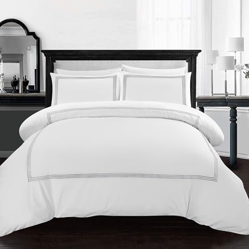 AR Ware Bettwäsche-Set für Doppelbett, weich, luxuriös, Bratta-Stich, bestickt, Mikrofaser, mit 2 Kissenbezügen, bügelfreie Bettwäsche, Hotelqualität, Bettbezug (weiß) von Generic