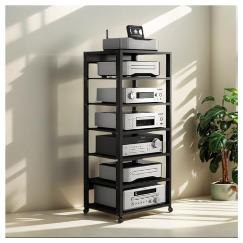 AV-Medienständer, Audio-Video-Regal HiFi Rack Aus Holz & Stahl, Offener CD-Player-Ständer, Höhenverstellbarer Medienaufbewahrungsschrank Für Heimkino/Schlafzimmer/Büro(Schwarz) von Generic