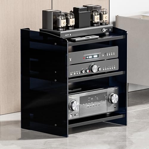 AV-Medienständer Audio-Video-Regal HiFi Rack aus Holz & Acryl, Höhenverstellbarer Medienauf bewahrungssch rank, Offener CD-Player-Ständer, für HiFi-Komponenten(Black,60.6cm/23.9in) von Generic