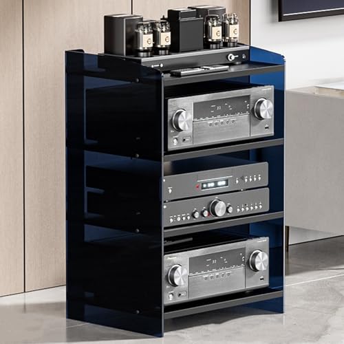 AV-Medienständer Audio-Video-Regal HiFi Rack aus Holz & Acryl, Höhenverstellbarer Medienauf bewahrungssch rank, Offener CD-Player-Ständer, für HiFi-Komponenten(Black,79.4cm/31.2in) von Generic