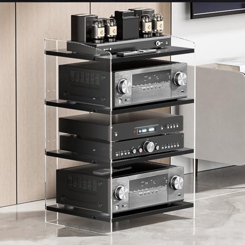 AV-Medienständer Audio-Video-Regal HiFi Rack aus Holz & Acryl, Höhenverstellbarer Medienauf bewahrungssch rank, Offener CD-Player-Ständer, für HiFi-Komponenten(White,79.4cm/31.2in) von Generic
