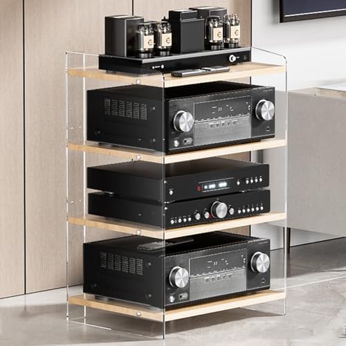 AV-Medienständer Audio-Video-Regal HiFi Rack aus Holz & Acryl, Höhenverstellbarer Medienauf bewahrungssch rank, Offener CD-Player-Ständer, für HiFi-Komponenten(Yellow,79.4cm/31.2in) von Generic